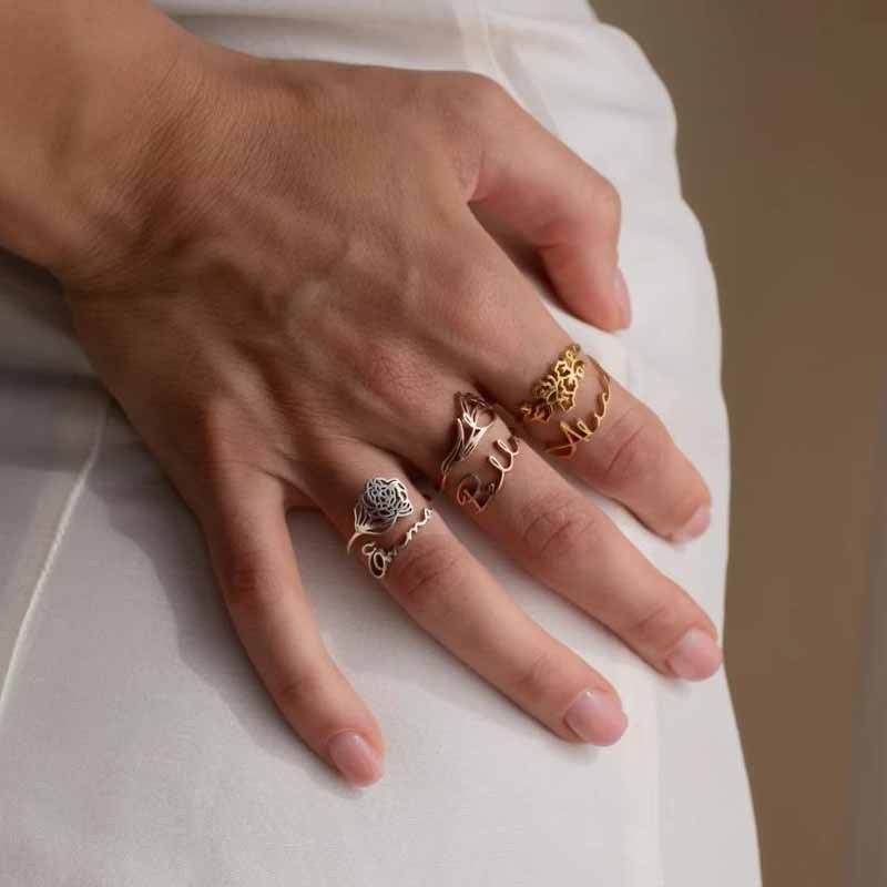 Customized Birthstone Personalized Name Ring