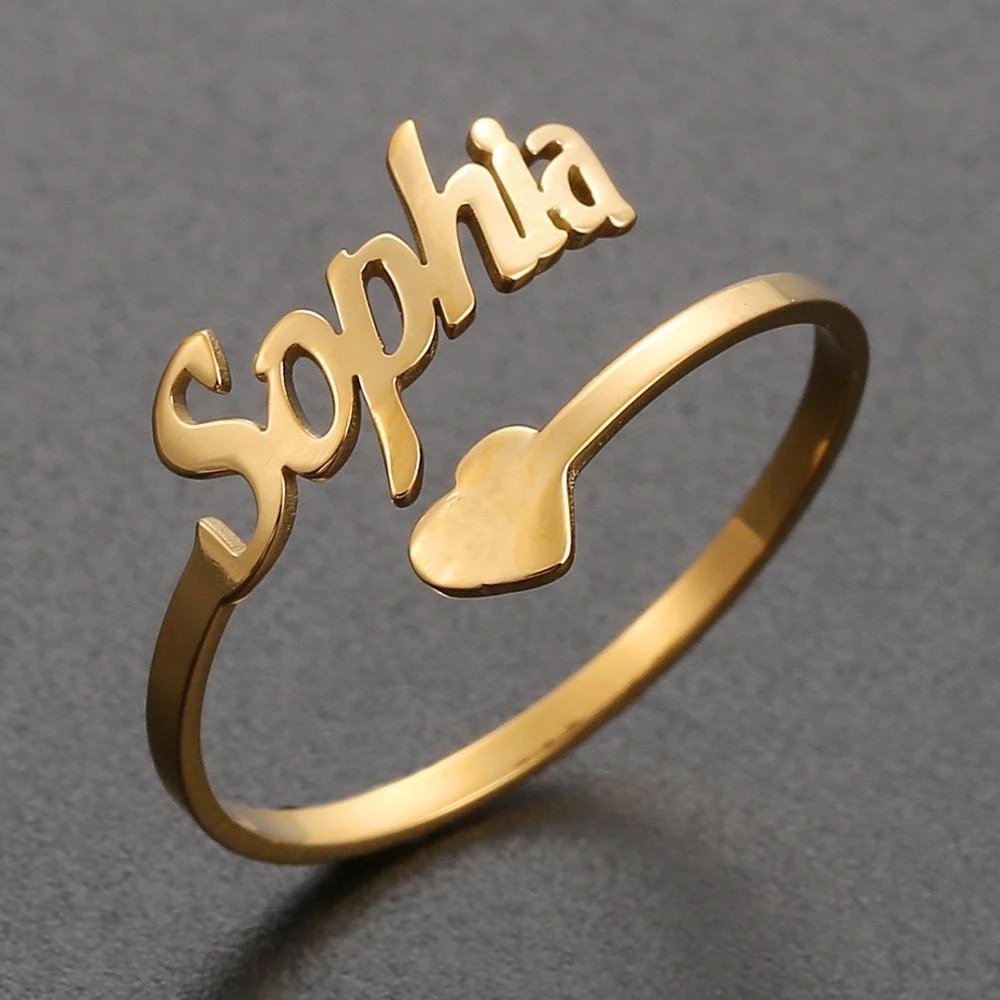 Personalized Adjustable Open Heart-Shaped Name Ring