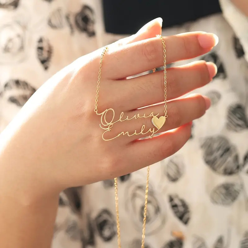Love Heart Double Name Necklace