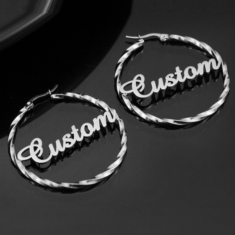 Custom Name Twisted Hoop Earrings