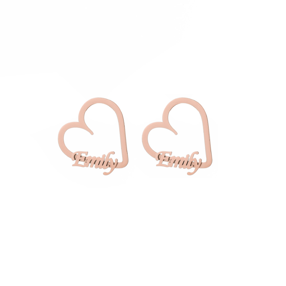 私人定制 不锈钢英文字母心形耳环 个性化定制18k金色名字耳钉