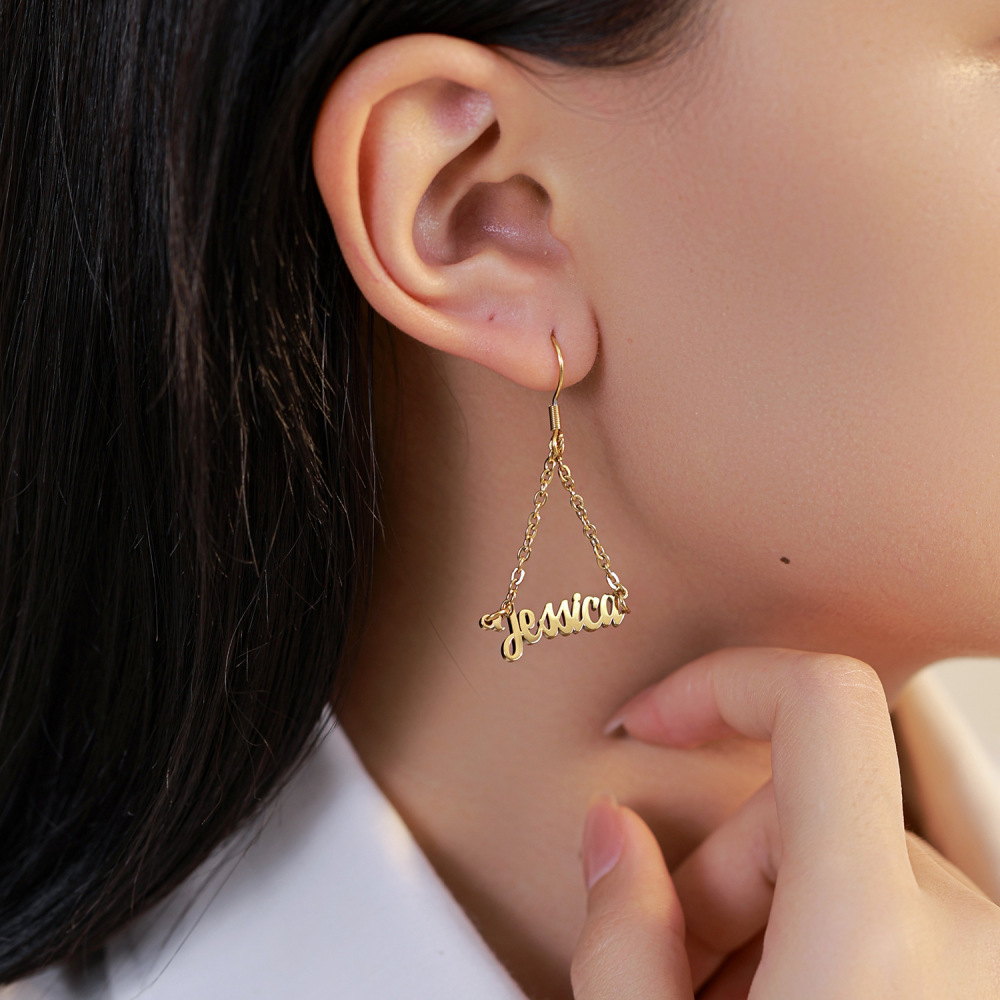 DIY个性定制 304不锈钢英文字母名字夸张耳环 跨境热销女士耳钉