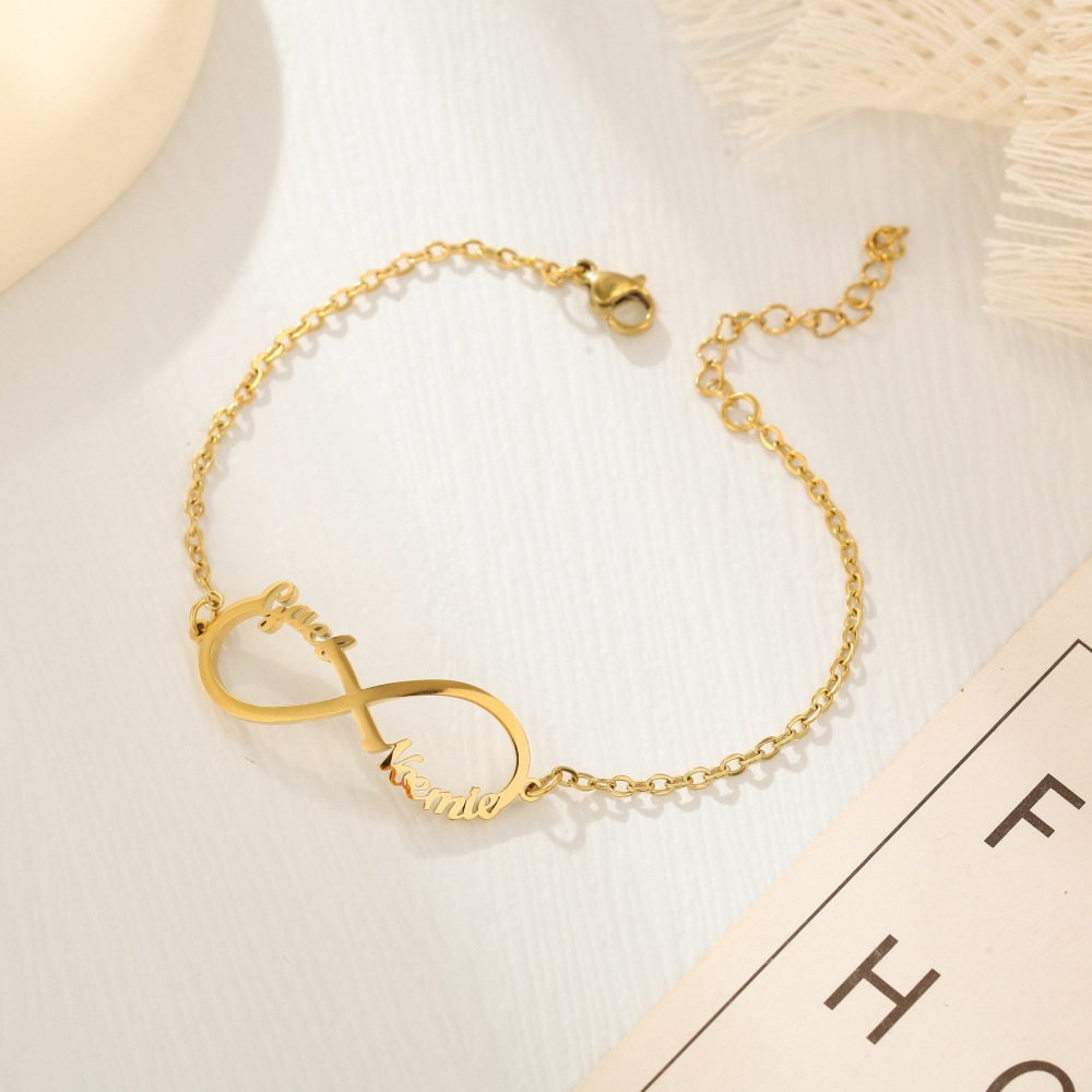 【私人定制】不锈钢名字手链 无限双名字电镀18K金英文字母手链