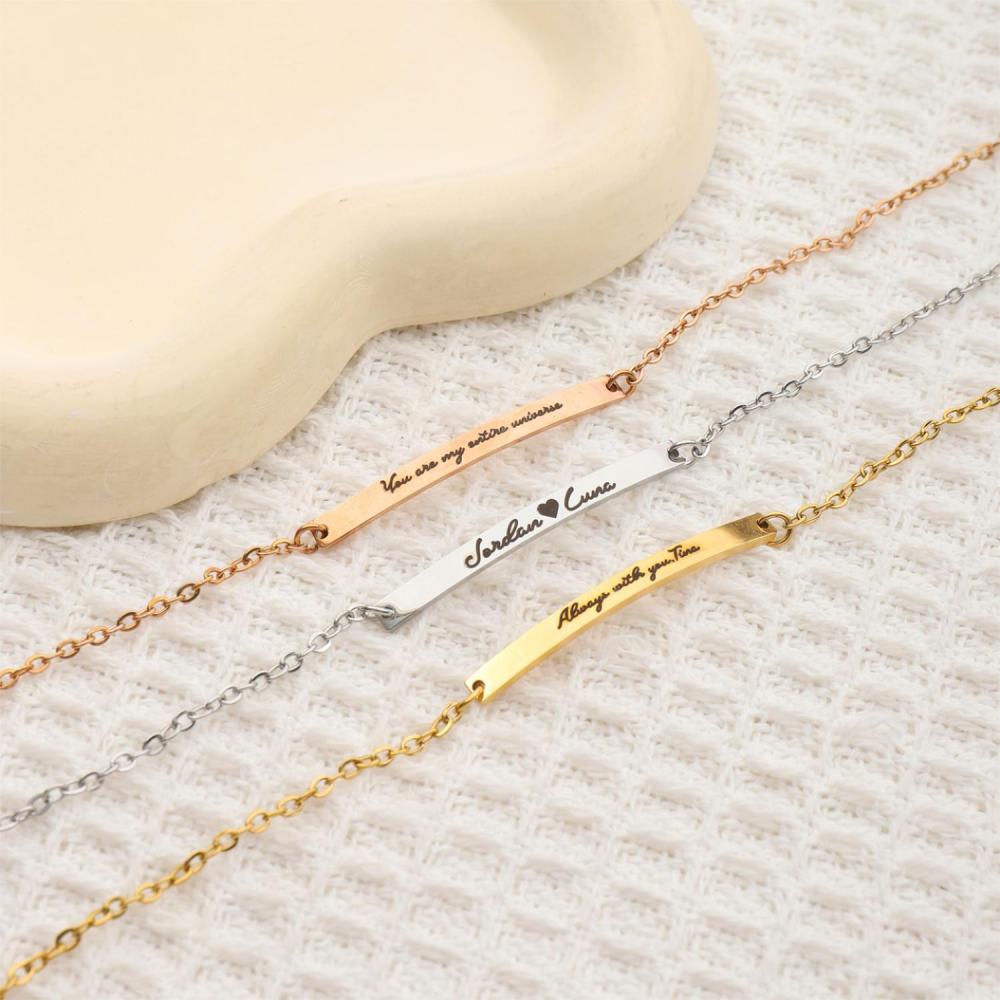 私人定制 不锈钢细款弯牌刻字手链 简约女士可调节手链