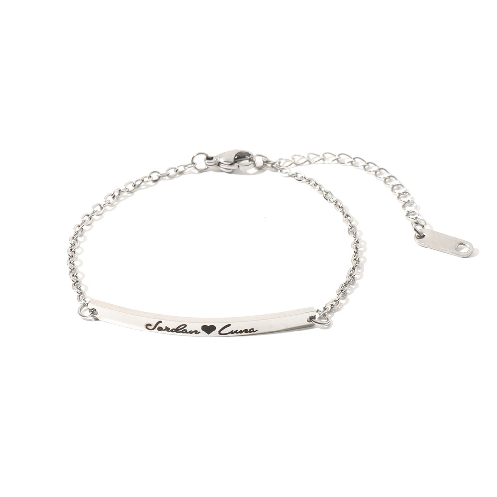 私人定制 不锈钢细款弯牌刻字手链 简约女士可调节手链