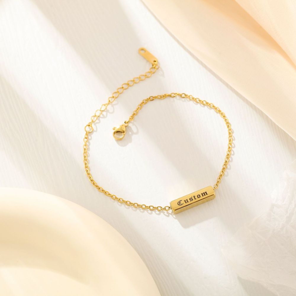 【大量现货】男女同款礼物手饰 不锈钢镀金DIY刻字方条手链项链