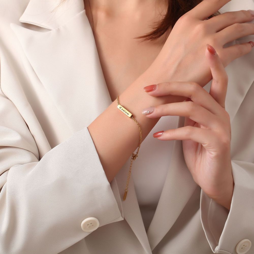 【大量现货】男女同款礼物手饰 不锈钢镀金DIY刻字方条手链项链