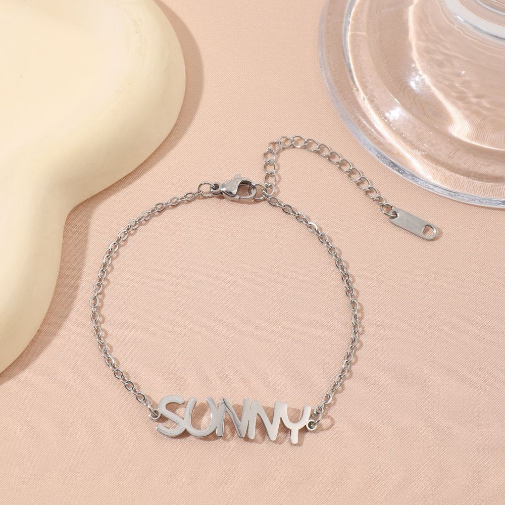 一件定制 时尚简约不锈钢英文字母手链 个性化定制名字手饰