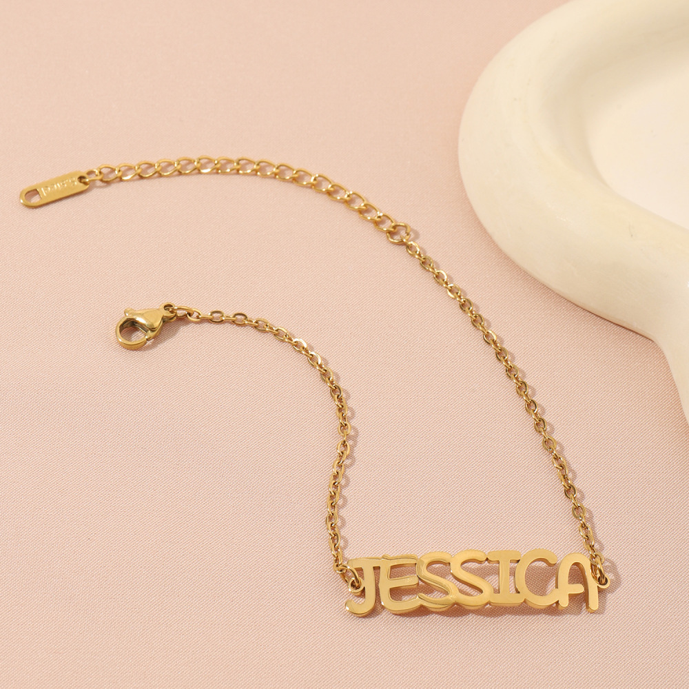 一件定制 时尚简约不锈钢英文字母手链 个性化定制名字手饰