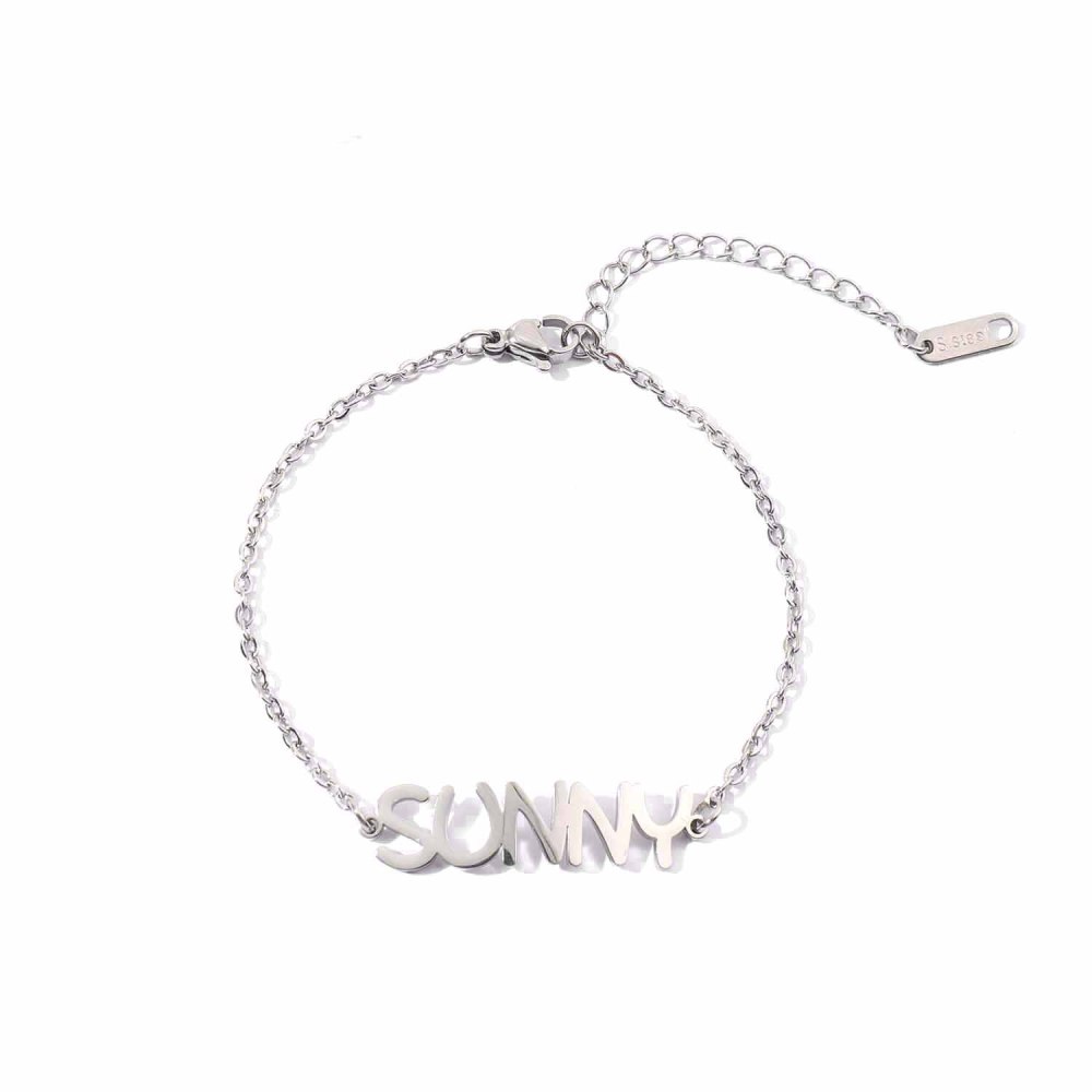 一件定制 时尚简约不锈钢英文字母手链 个性化定制名字手饰