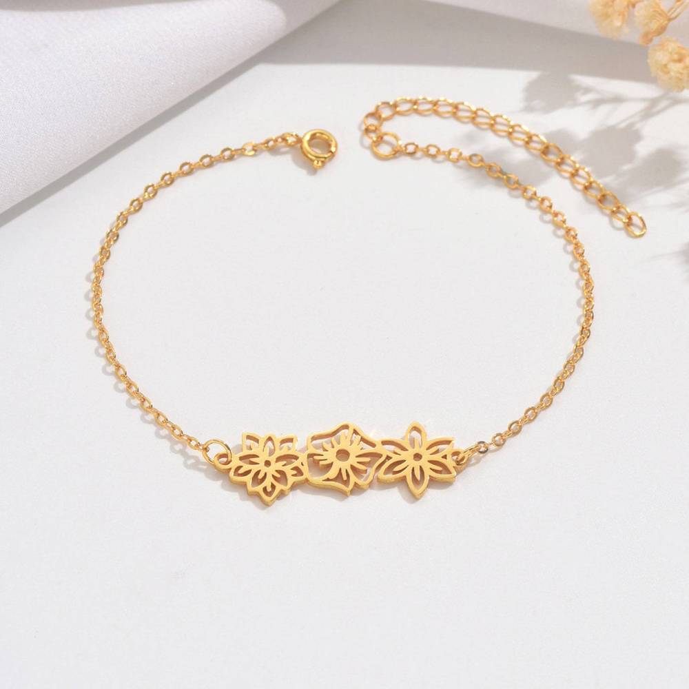 跨境专供 不锈钢镂空生辰花手链  DIY个性化女式生日节日礼物手饰