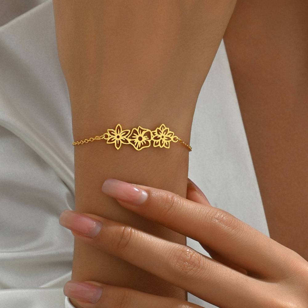 跨境专供 不锈钢镂空生辰花手链  DIY个性化女式生日节日礼物手饰