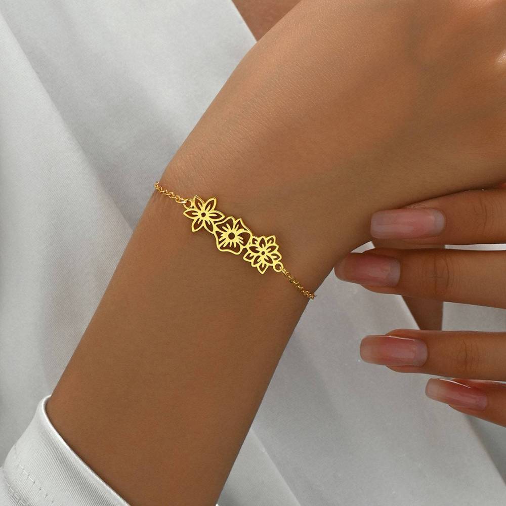 跨境专供 不锈钢镂空生辰花手链  DIY个性化女式生日节日礼物手饰