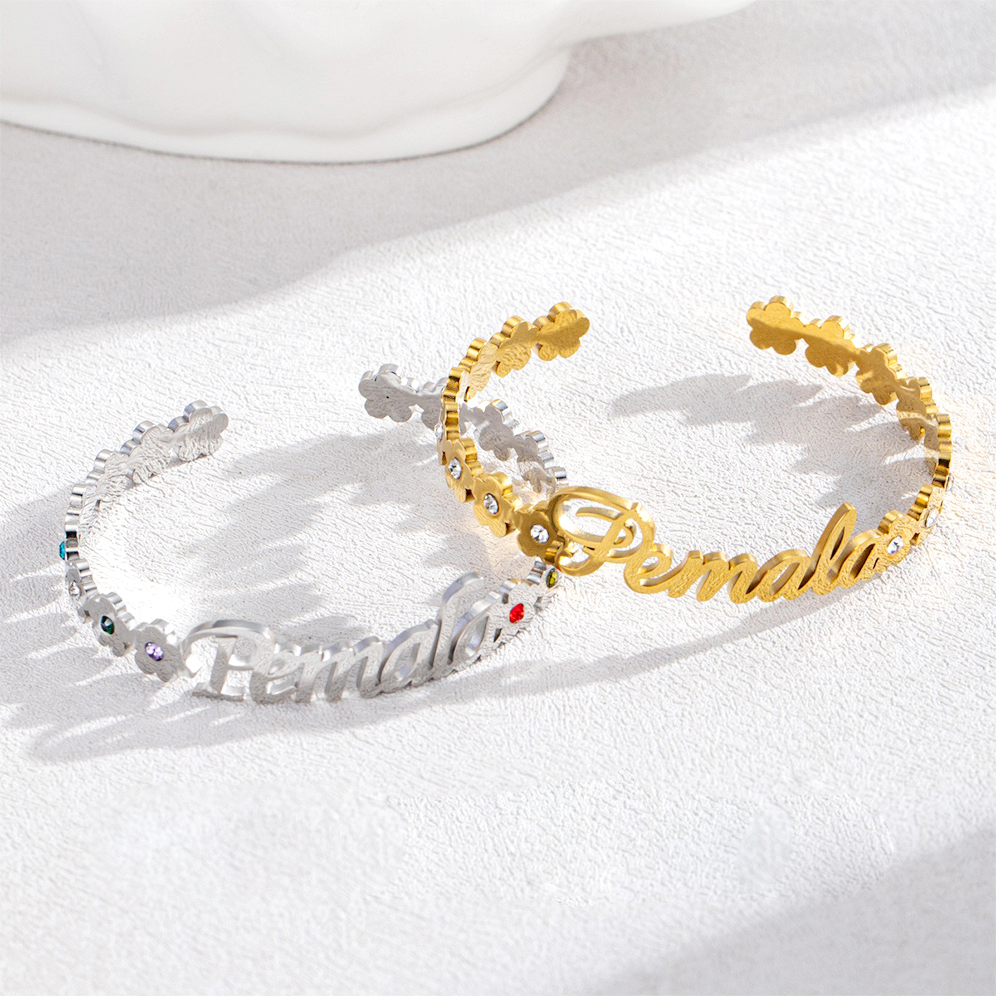 Customized Name Flower Bracelet With Birthstone