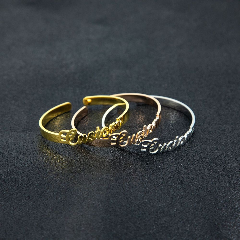 【私人定制】不锈钢名字6MM英文名字手镯 可调节情侣定制电镀手镯