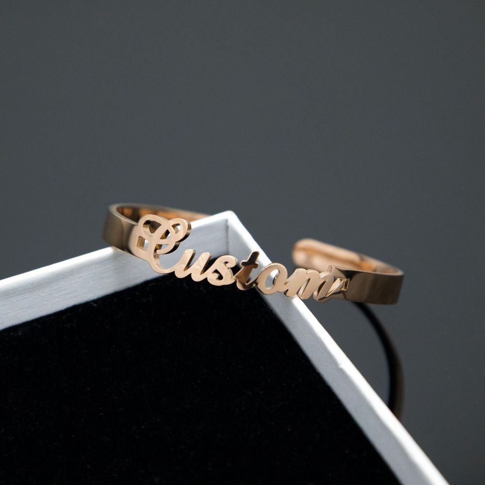 【私人定制】不锈钢名字6MM英文名字手镯 可调节情侣定制电镀手镯