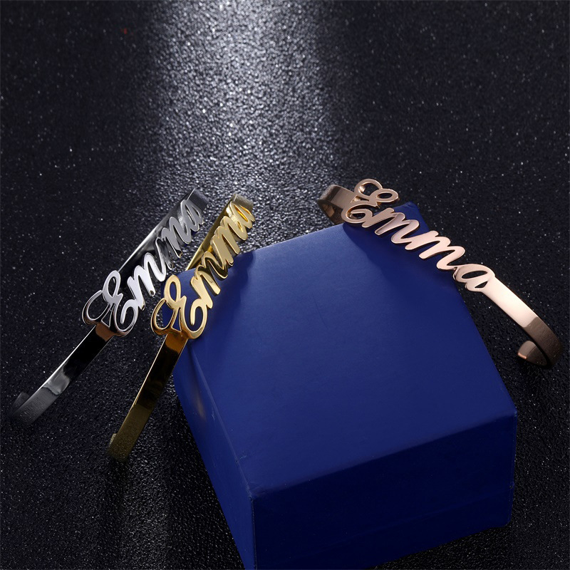 DIY不锈钢名字手镯 电镀18K真金英文字母手链 欧美跨境专供