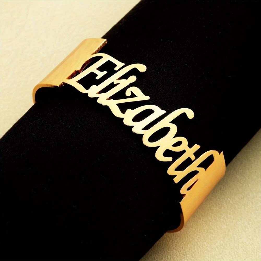 跨境定制不锈钢夸张手镯个性化名字嘻哈手镯饰品18K镀金宽面手镯