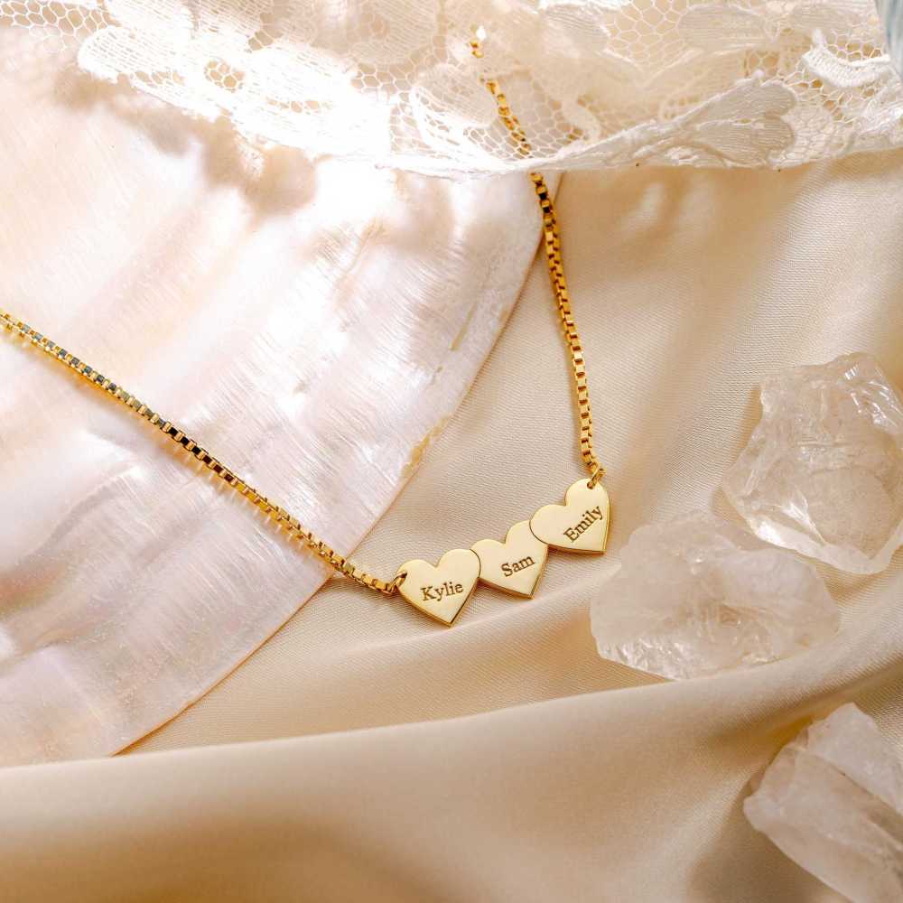 ETSY腐蚀雕刻定制名字项链不锈钢爱心多个名字项链欧美配饰女