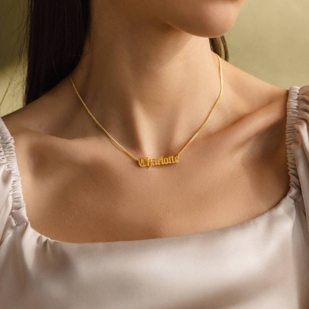 定 制复古字体名字项链不锈钢18K镀金DIY英文字母项链带磨链手工