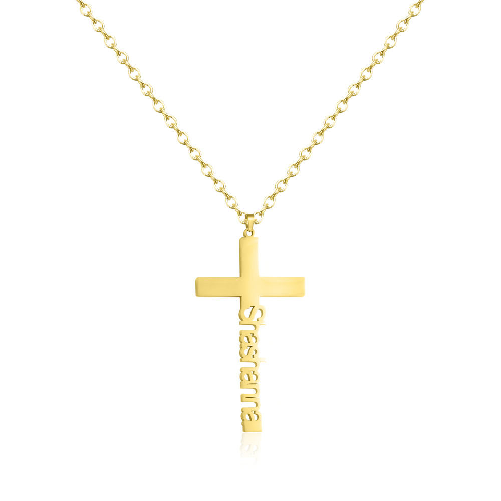 【私人定制】DIY不锈钢十字架项链电镀18K金情侣英文字母项链