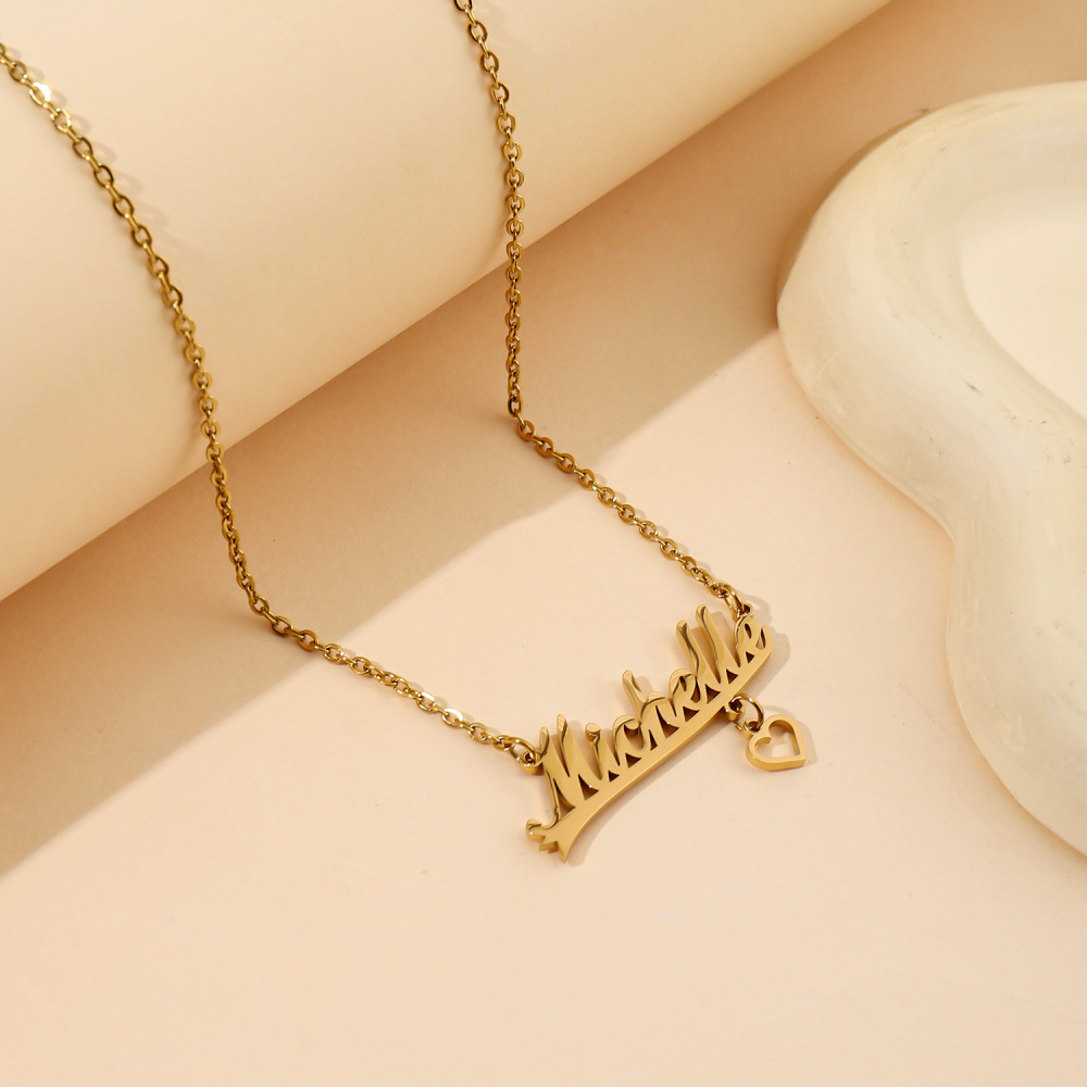 跨境热销 钛钢DIY创意英文字母项链不锈钢镂空爱心小吊坠配饰项饰