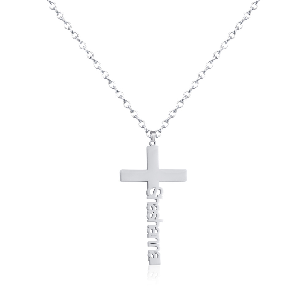【私人定制】DIY不锈钢十字架项链电镀18K金情侣英文字母项链