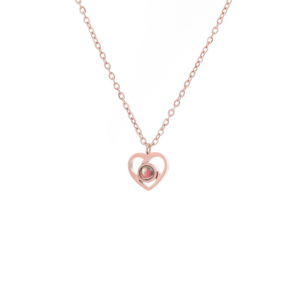 【私人定制】不锈钢正爱心投影照片项链宝石情侣彩色照片定制项链