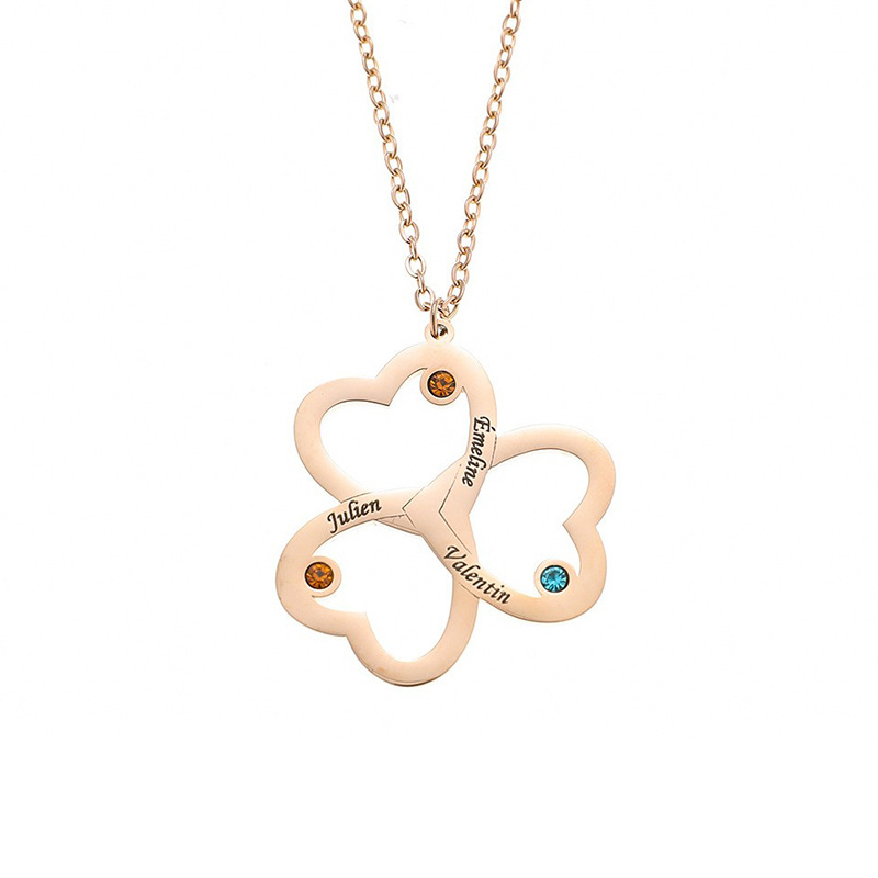 Three Hearts Name Necklace w/ Birthstone