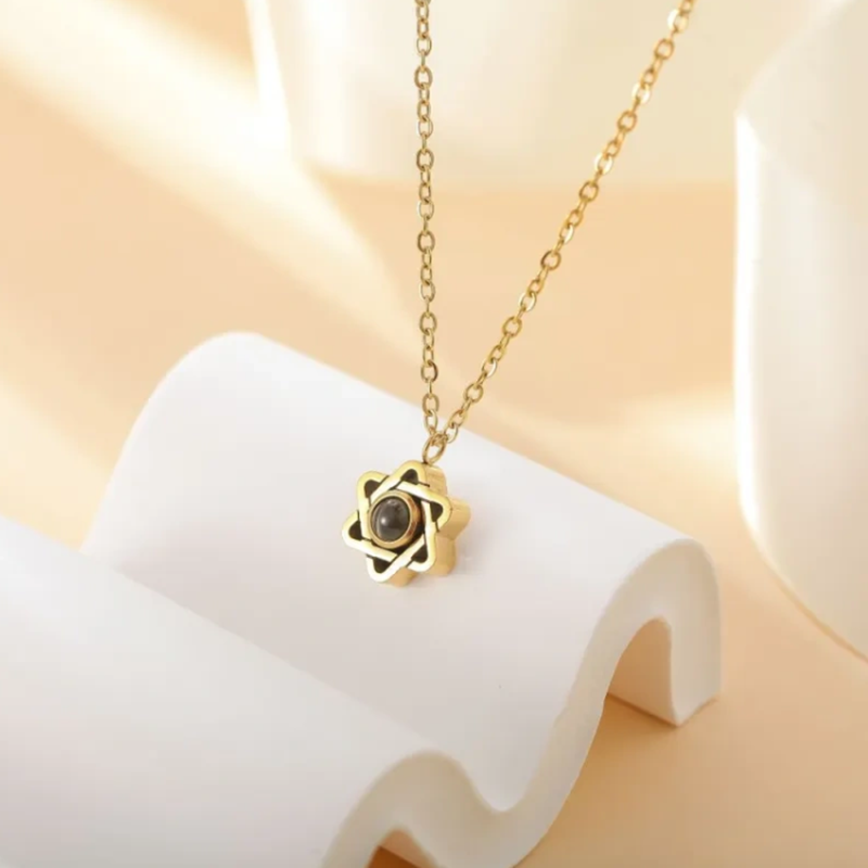 Star of David Projection Necklace with Photo Inside