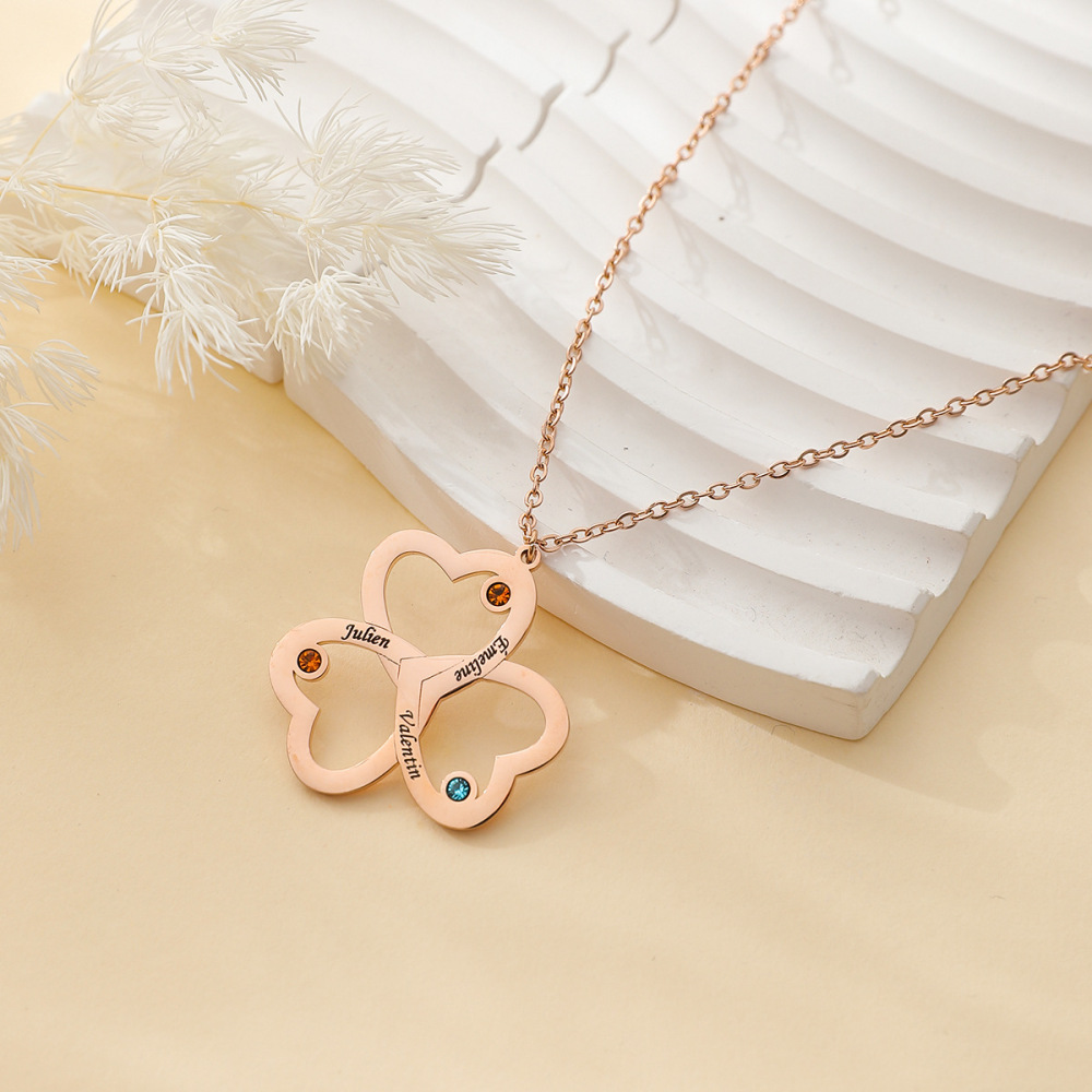 一件定制 欧美时尚 不锈钢DIY刻字名字几何心形生辰石项链吊坠