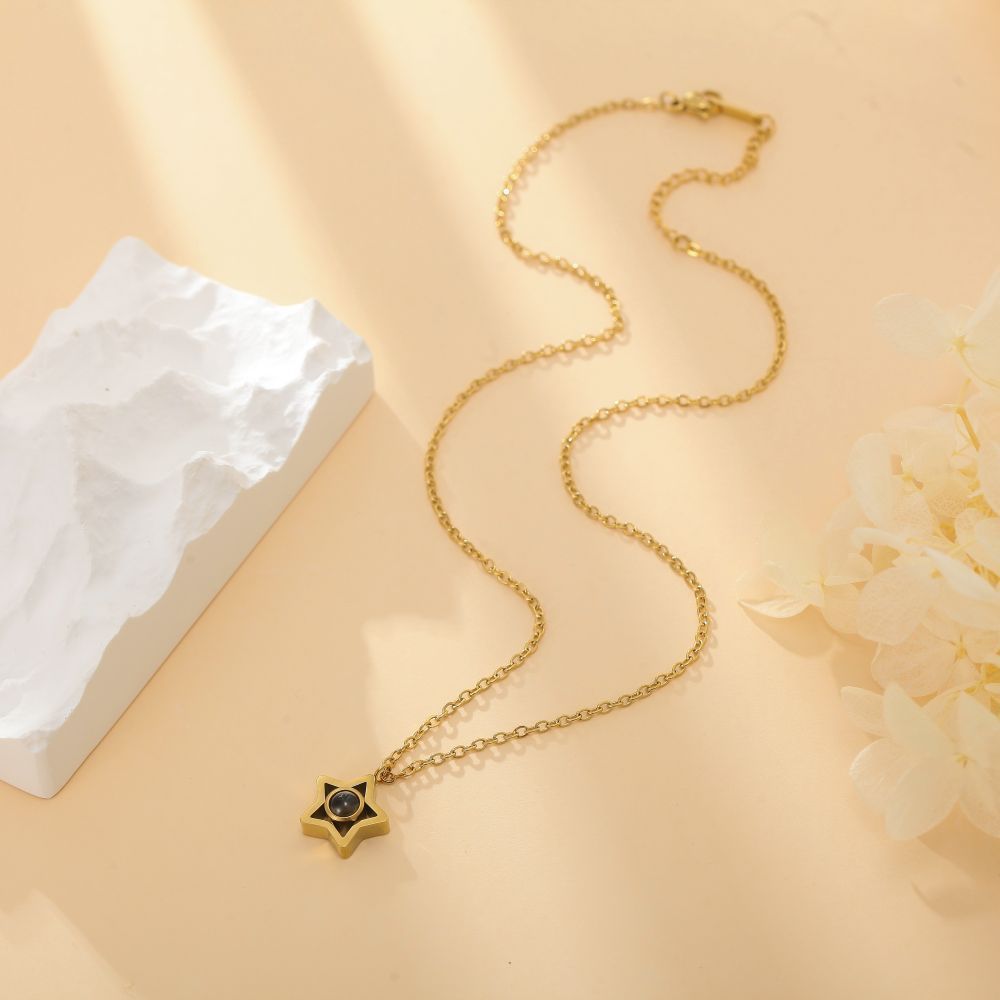 【私人定制】不锈钢五角星投影照片项链 情侣款彩色照片定制项链