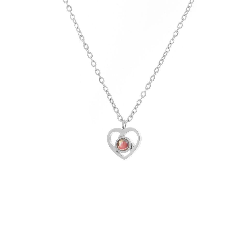 【私人定制】不锈钢正爱心投影照片项链宝石情侣彩色照片定制项链