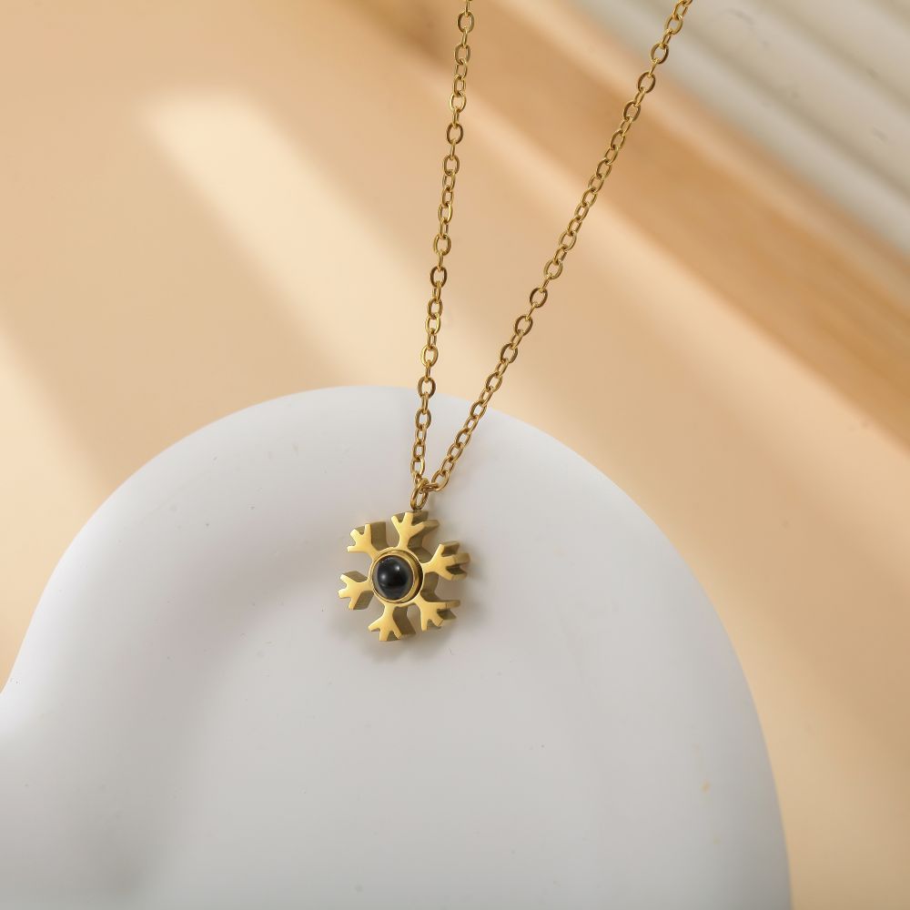 【私人定制】不锈钢雪花投影照片项链 宝石情侣彩色照片定制项链