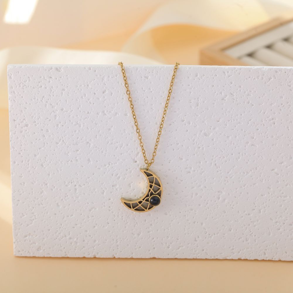 【私人定制】不锈钢月亮投影照片项链 宝石情侣彩色照片定制项链