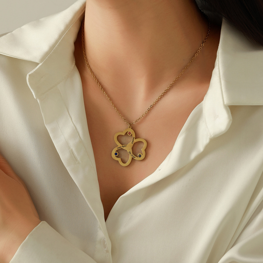 一件定制 欧美时尚 不锈钢DIY刻字名字几何心形生辰石项链吊坠