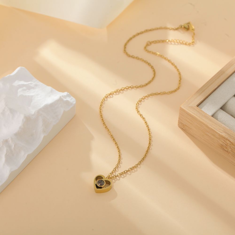 【私人定制】不锈钢正爱心投影照片项链宝石情侣彩色照片定制项链