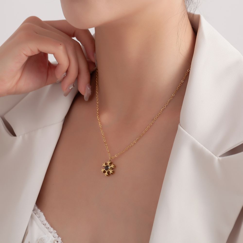 【私人定制】不锈钢雪花投影照片项链 宝石情侣彩色照片定制项链