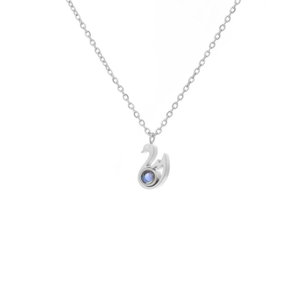 【私人定制】不锈钢天鹅投影照片项链情侣款彩色照片定制宝石项链