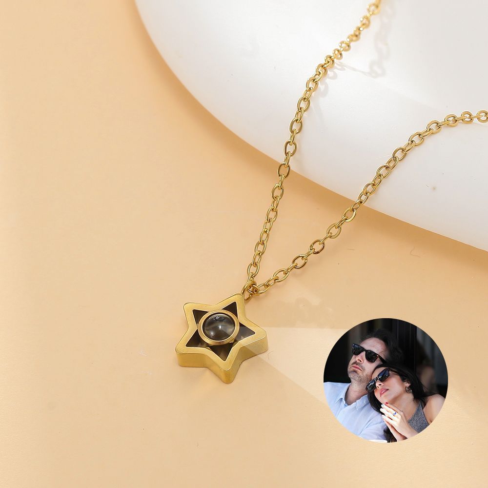 【私人定制】不锈钢五角星投影照片项链 情侣款彩色照片定制项链