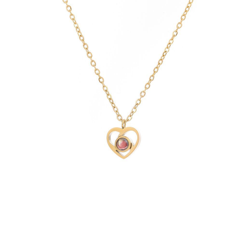 【私人定制】不锈钢正爱心投影照片项链宝石情侣彩色照片定制项链