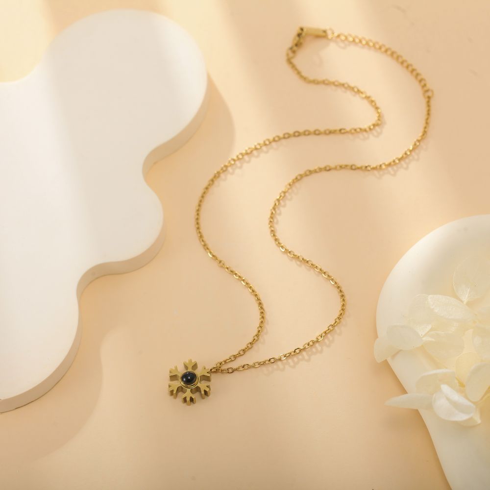 【私人定制】不锈钢雪花投影照片项链 宝石情侣彩色照片定制项链