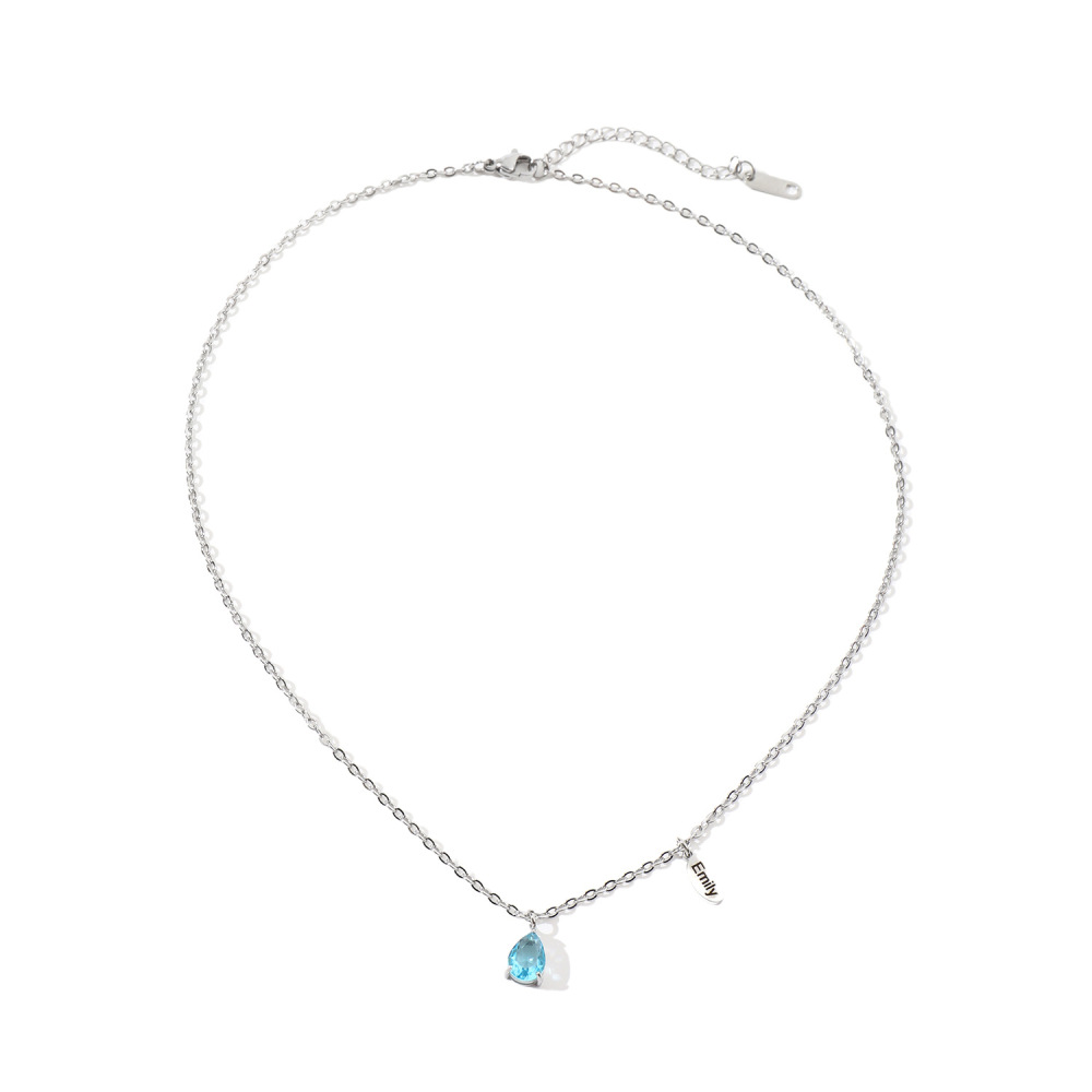 跨境热销 梨形水滴十二月生辰石项链不锈钢18k金色雕刻椭圆片项饰