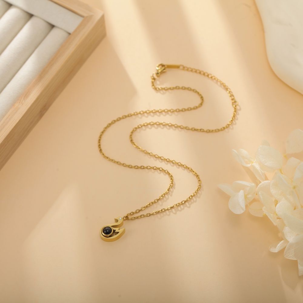 【私人定制】不锈钢天鹅投影照片项链情侣款彩色照片定制宝石项链