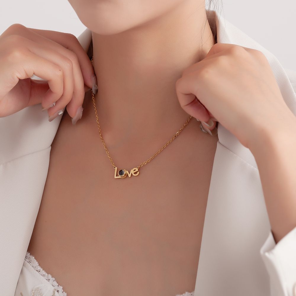 【私人定制】不锈钢LOVE投影照片项链 情侣彩色照片定制项链