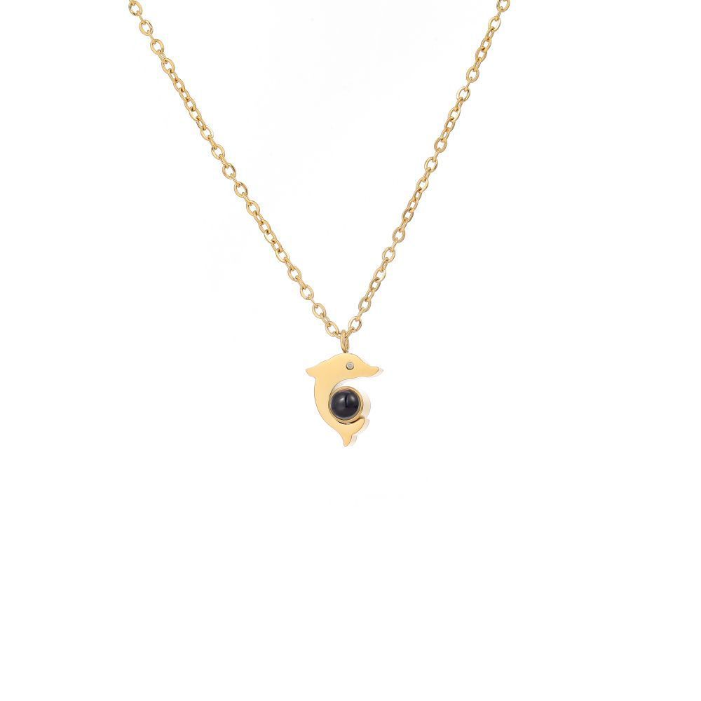 【私人定制】不锈钢海豚投影照片项链 宝石情侣彩色照片定制项链