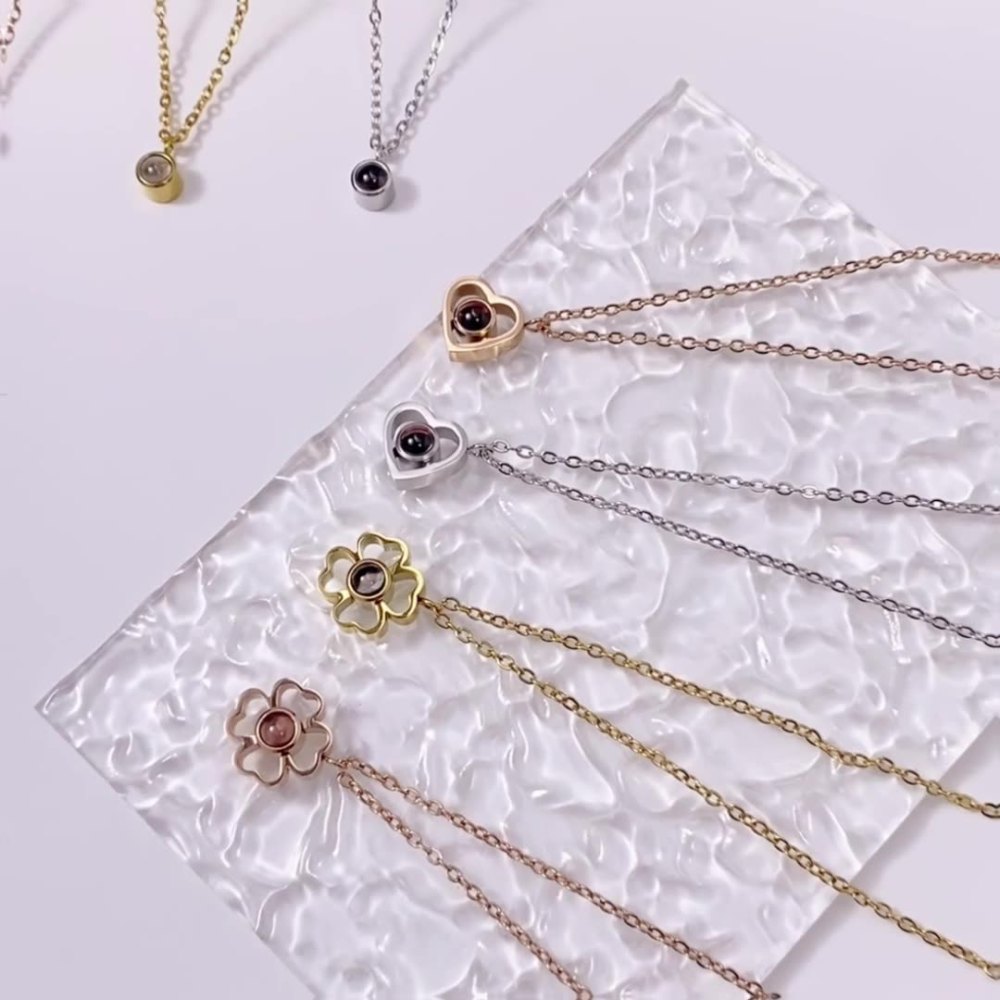 【私人定制】不锈钢六芒星投影照片项链宝石情侣彩色照片定制手链