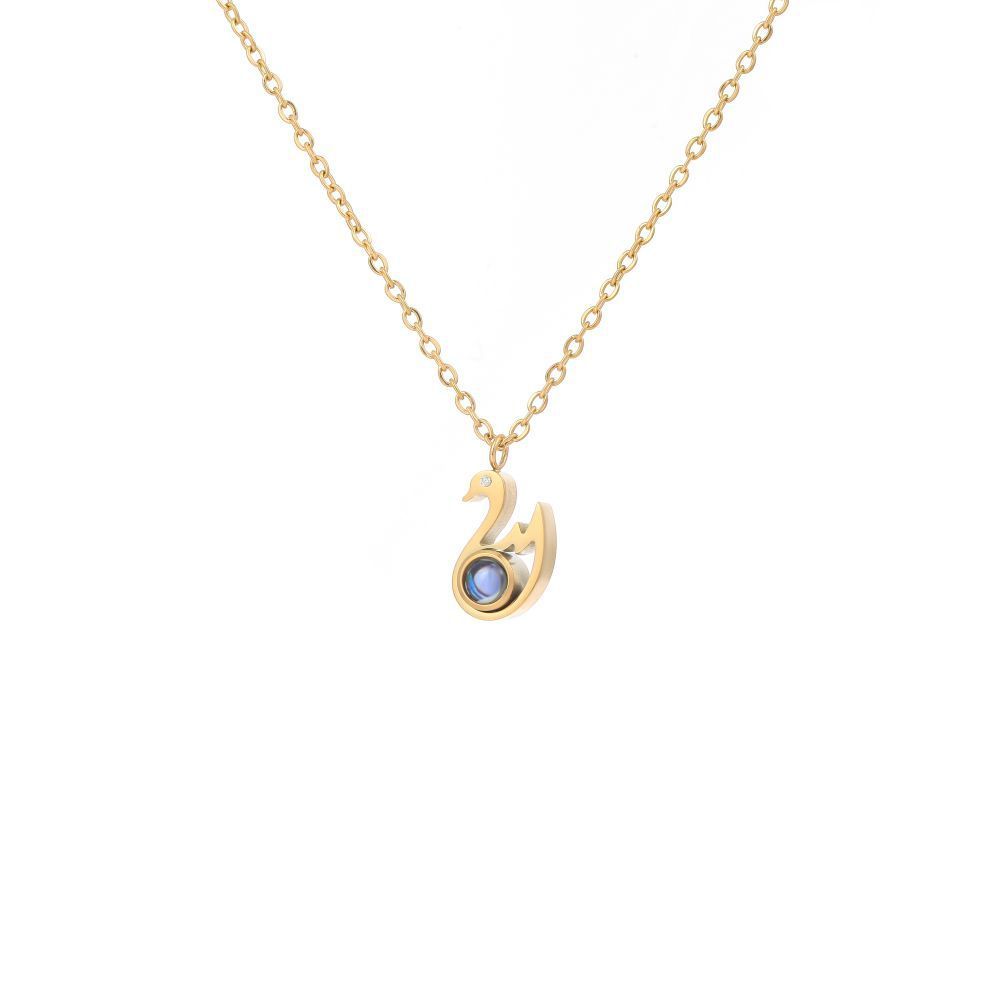 【私人定制】不锈钢天鹅投影照片项链情侣款彩色照片定制宝石项链