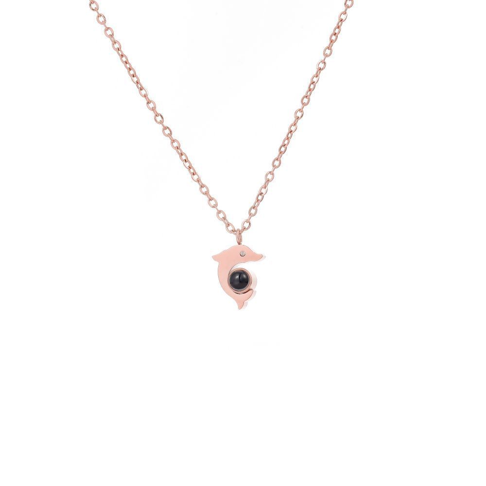 【私人定制】不锈钢海豚投影照片项链 宝石情侣彩色照片定制项链