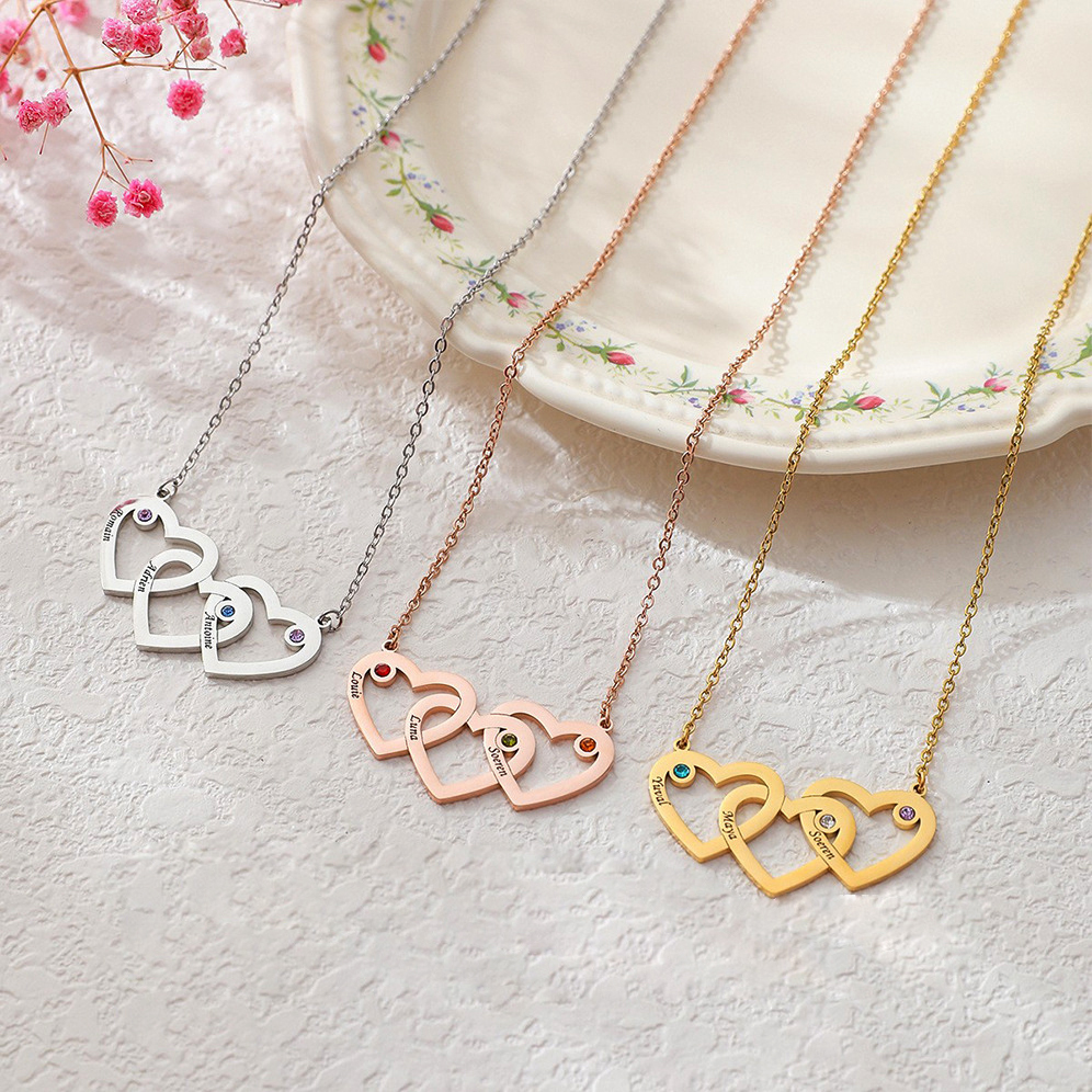 Personalized Multi Name Love Heart necklace with twelve Birthstone